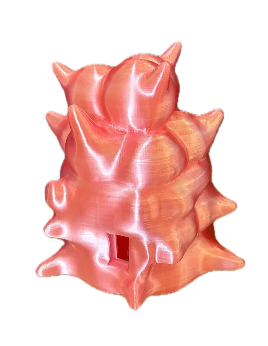 Isolated pink spiked C4VE DWELLER sculptural form.